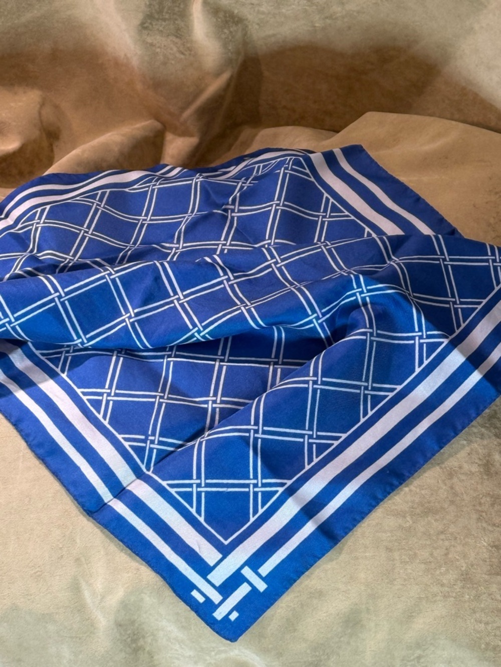 Blue Geometric Square Silk Scarf
